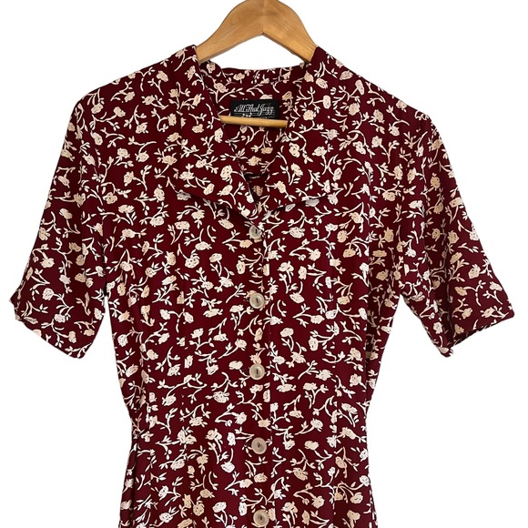 Vintage floral button down midi dress with waist tie excellent condition - Picture 2 of 14